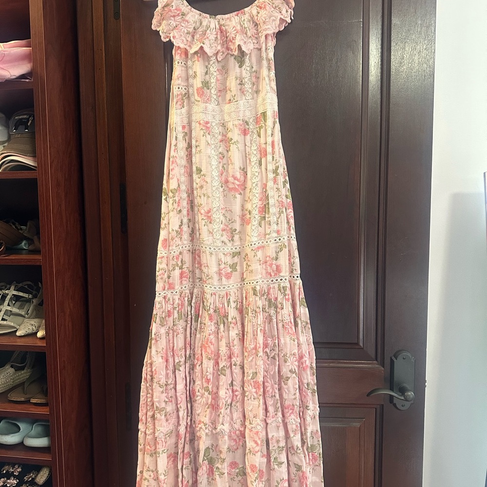LoveShackFancy Floral Pink Maxi Dress - S